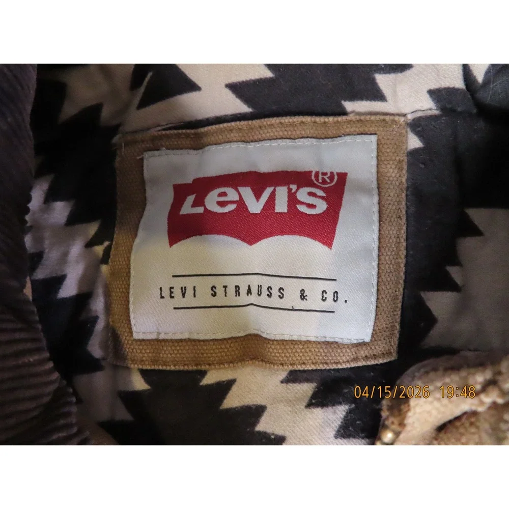 Levis Field Jacket Mens L Tan Canvas Military Aviator Coat Southwestern Aztec - Picture 4 of 16